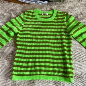 American Vintage Lime and Olive Striped Soft Knit size M crew neck sweater